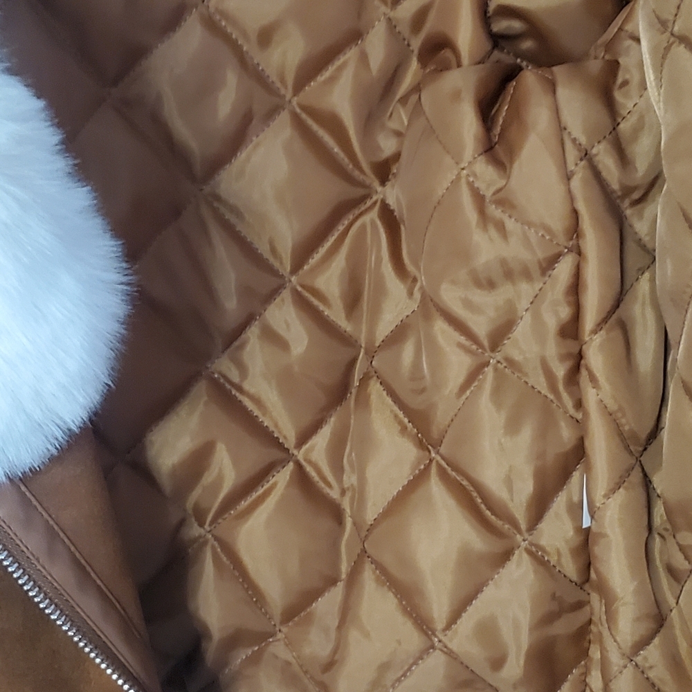 ANEWSTA COGNAC BROWN FAUX FUR NECK COLLAR. SMALL (4) EU 36. AVIATOR . Cropped. - Picture 7 of 8